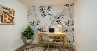Elegant Navy and Beige Bamboo Leaf Wall Mural