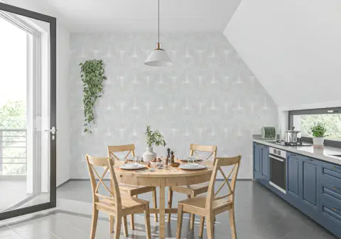 Subtle Blue and Cream Botanical Pattern Wallpaper