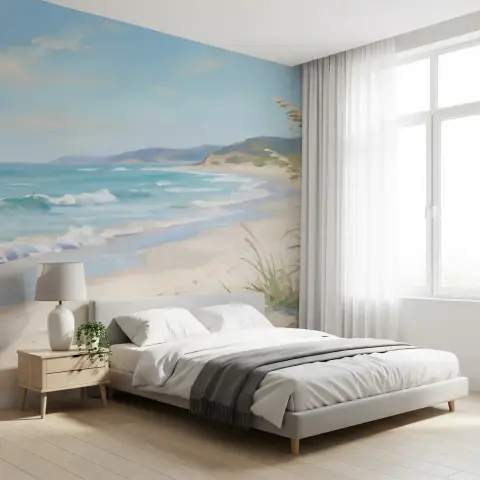 Painterly Ocean Waves Beach Wall Mural