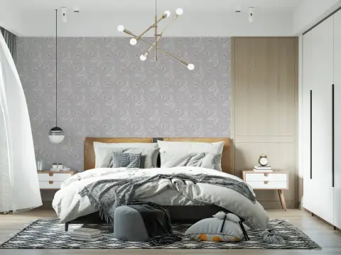 Elegant Grey Floral Motif Patterned Wallpaper