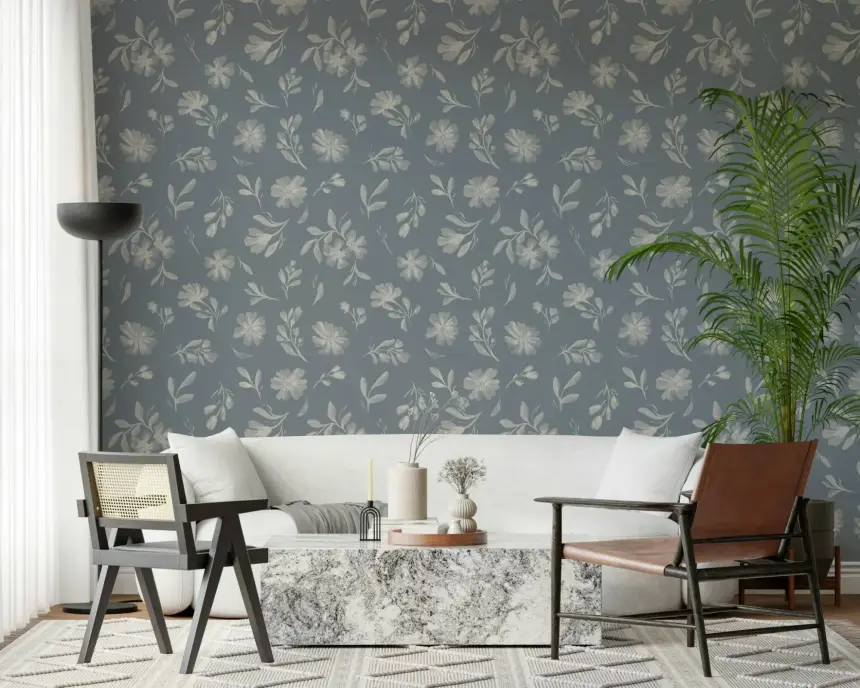 Serene Florals in Muted Grey Wallpaper
