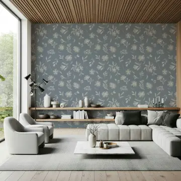 Delicate Floral Pattern Grey-Blue Wallpaper