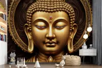 Golden Meditating Buddha Head Wall Mural