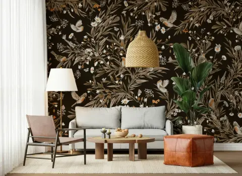 Vintage Botanical Bird & Butterfly Wall Mural