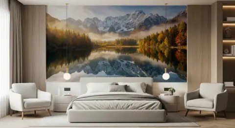 Majestic Autumn Mountain Lake Reflection Wall Mural