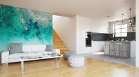 Abstract Teal Aqua Fluid Art Wall Mural