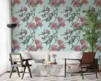 Vintage Blush Floral Botanical Wall Mural