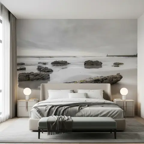 Misty Coastal Rocks Wall Mural