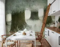 Ethereal Forest Trees Wall Mural in Muted Tones