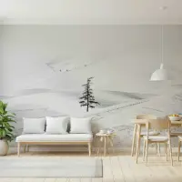 Monochromatic Snowy Hills Lone Tree Wall Mural