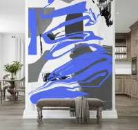 Dynamic Blue and Grey Abstract Art Wall Mural