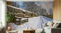 Snowy Countryside Lane Wall Mural