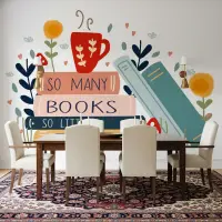 Whimsical Books & Coffee Quote Wall Mural