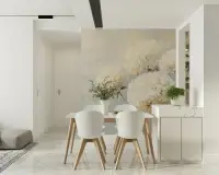 Abstract Painterly White Hydrangea Bloom Wall Mural
