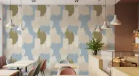 Abstract Earthy Blue Olive Beige Forms Wallpaper