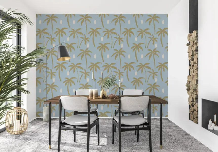 Soft Blue Palm Tree Wallpaper Boho Coastal Wallpaper
