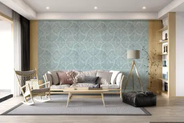 Aqua Blue Textured Fan Pattern Wallpaper