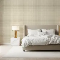 Subtle Beige and Green Gingham Pattern Wallpaper