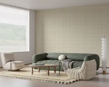 Subtle Beige and Green Gingham Pattern Wallpaper