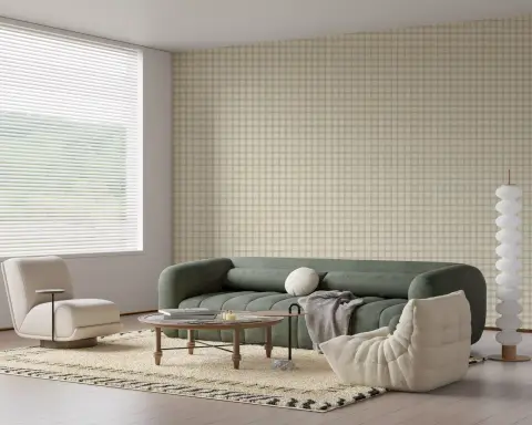 Subtle Beige and Green Gingham Pattern Wallpaper