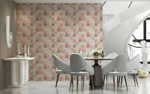Subtle Peach and Cream Geometric Mosaic Wallpaper