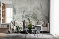 Elegant Muted Green Botanical Foliage Wall Mural