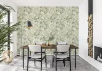 Sage Green Abstract Floral Pattern Wallpaper
