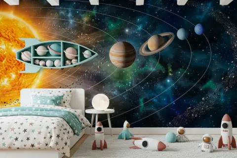 Vibrant Solar System Planets Kids Wall Mural