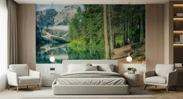 Alpine Lake and Forest Scenic Wall Mural