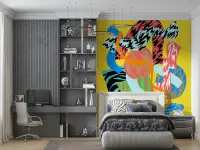 Pop Art Abstract Zebra Stripe Yellow Wallpaper Mural