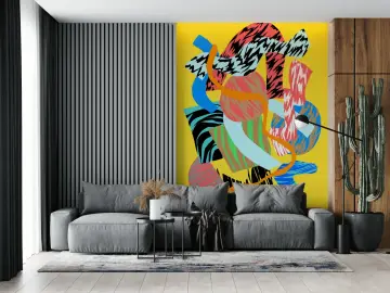 Pop Art Abstract Zebra Stripe Yellow Wallpaper Mural