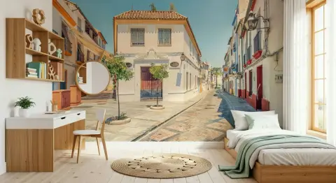 Charming European Cobblestone Street Wall Mural