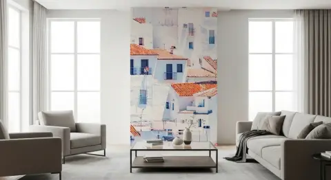 Sunlit Mediterranean Village Wall Mural