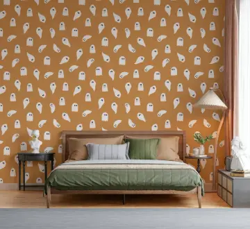 Whimsical White Ghost Pattern Wallpaper