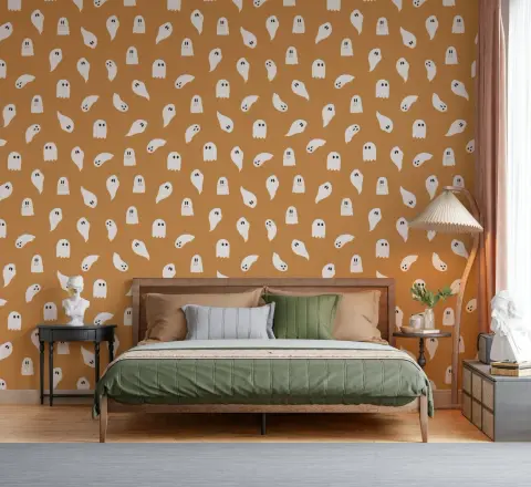 Whimsical White Ghost Pattern Wallpaper