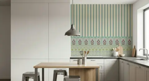 Vertical Stripe Floral Border Wallpaper