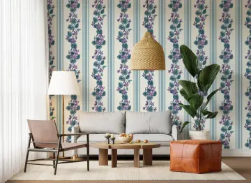 Vintage Violet Floral Stripe Wallpaper