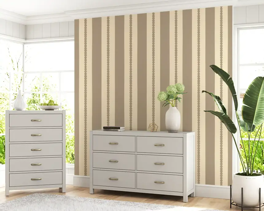 Subtle Scallop & Dot Stripes Wallpaper