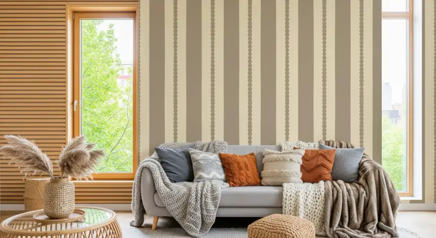 Subtle Scallop & Dot Stripes Wallpaper