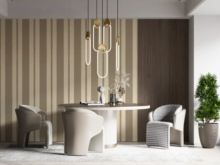 Subtle Scallop & Dot Stripes Wallpaper