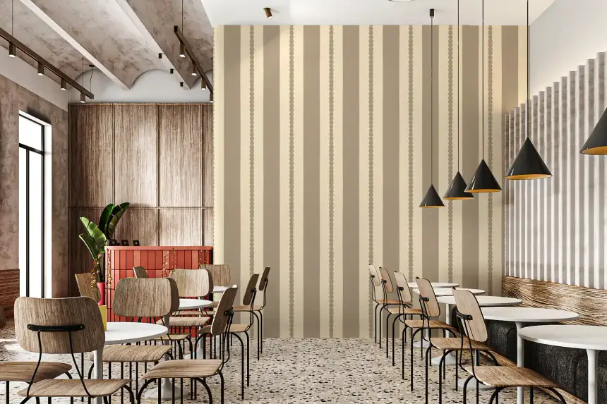 Subtle Scallop & Dot Stripes Wallpaper