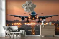 Dramatic Jet Plane Landing Runway Wall Mural