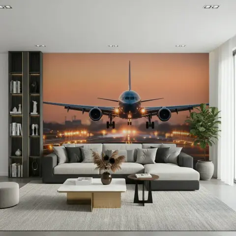 Dramatic Jet Plane Landing Runway Wall Mural