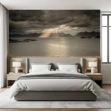 Dramatic Sun Rays Over Fjord Landscape Wall Mural
