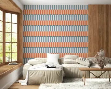 Coral Blue Scallop Stripe Pattern Wallpaper