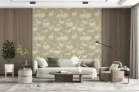 Graceful Swan and Floral Pattern Wallpaper