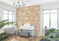 Whimsical Swan and Peach Floral Wallpaper Mural
