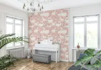 Graceful Swan and Rose Garden Pattern Wallpaper