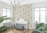Playful Bird and Floral Motif Wallpaper in Pastel Shades