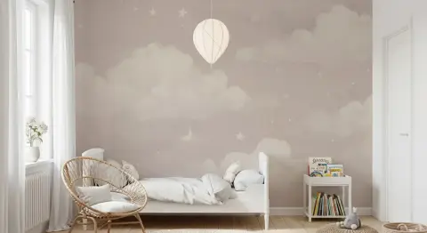 Dreamy Clouds and Stars Nursery Wall Mural